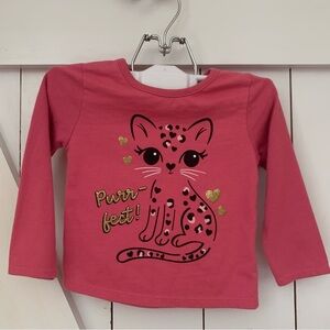 Girl's Long Sleeve T-Shirt Cat Design Kitty Purrfect Black Velvet & Gold Glitter
